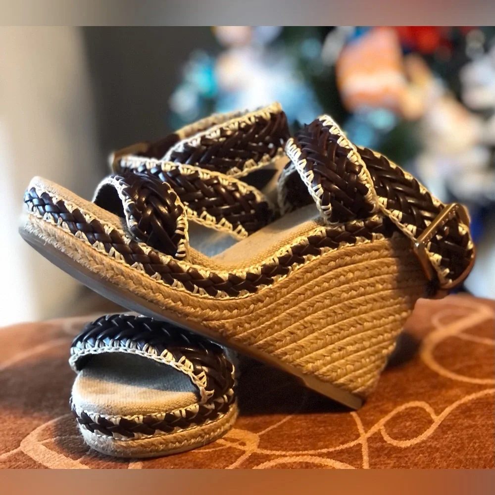 $SALE: TORY BURCH Leather Espadrille Wedge Sandal.